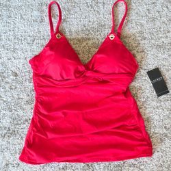 NWT Ralph Lauren Ruched Underwire Full Bust Support Red Tankini Swim Top Sz 10
