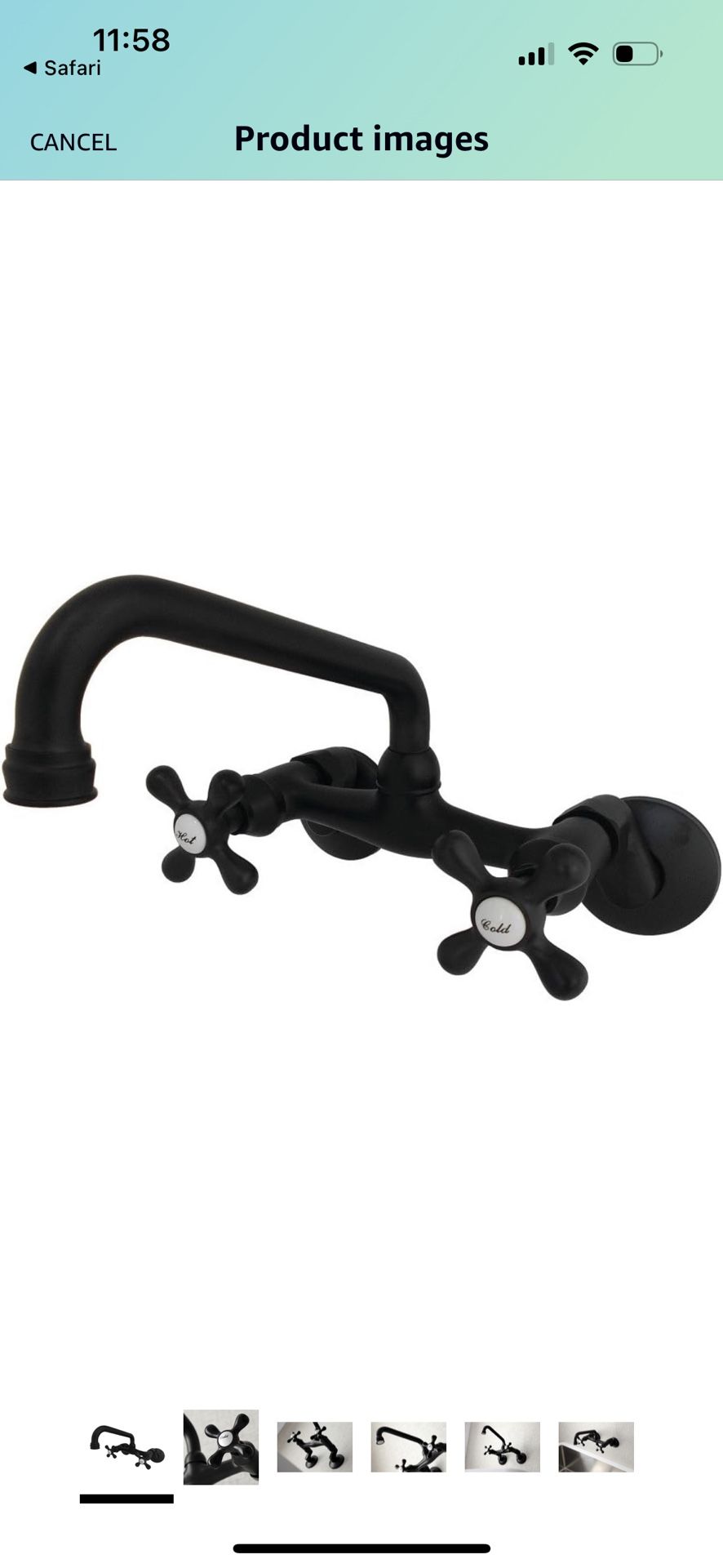 Kingston Brass KS213MB Kingston Adjustable Center Wall Mount Kitchen Faucet, 6-15/16" in Spout Reach, Matte Black