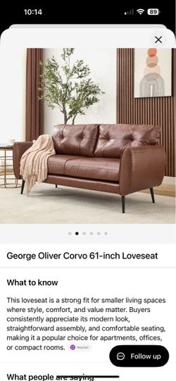 Brown Faux Leather Loveseat – 61” – Excellent Condition