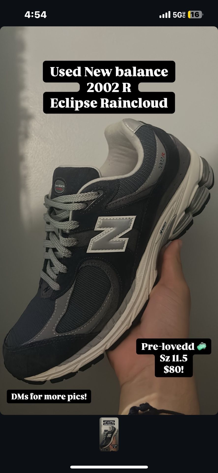 New Balance 2002r Eclipse Raincloud Size 11.5