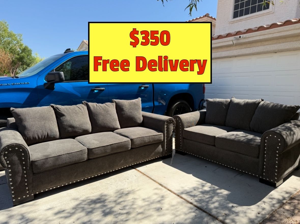 Brown/Gray Sofa and Loveseat Couch Set With Free Delivery