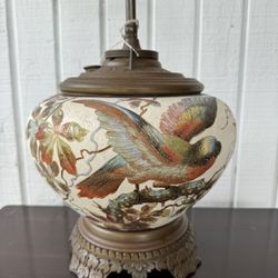 Antique Bronze And Ceramic Lamp $75