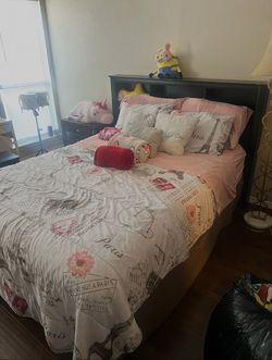 Wood Queen headboard, Adjustable base, Mattress