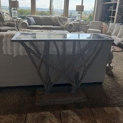 Grayson Lane Modern Brown With Clear Glass Top Console Table 