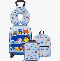 Boys Kids Luggage Set, 18-Inch Suitcase with Backpack & Neck Pillow