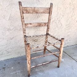 Vintage Primitive Ladderback Wood Chair Hand Carved