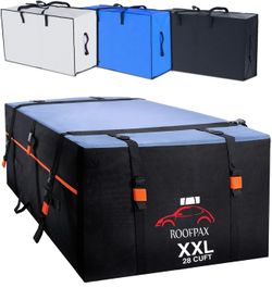XXL 28 cuft Car Rooftop Cargo Carrier Bag Extra Waterproof Car Roof Storage with 10 Heavy Duty Tie Down Straps and 4 Hooks Roof Bag Cargo Carrier for 