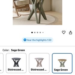 LONYKE Pedestal Farmhouse End Table, Distressed Top with Tripod Base Bedside Table for Living Room, Modern, Boho, Round, Sage Gree  