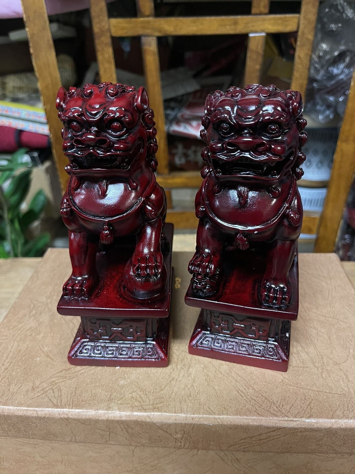 red stone Fu Dogs a pairs