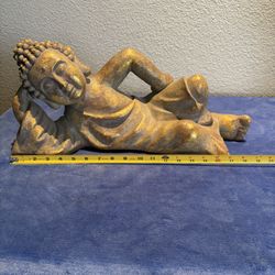 Lying Sleeping Buddha Brown With Gold Accents Stone 