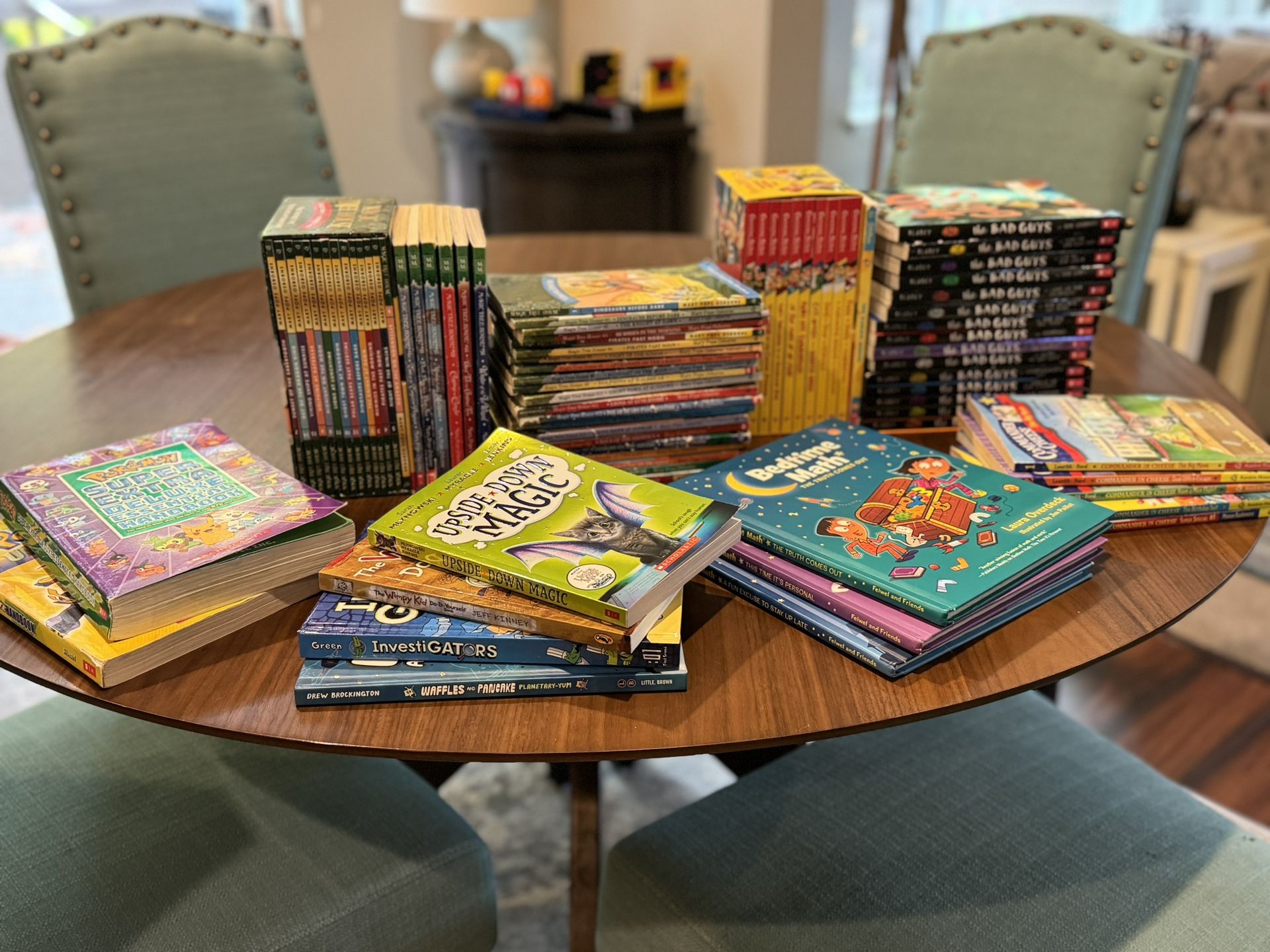 75+ books. Young chapter readers.  Magic Treehouse. Merlin Mission. Geronimo Stilton. Bad Guys. Pokemon. 