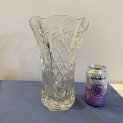 Diamonds & Stars Pattern Heavy Glass Vase, Wide Mouth Vase Vintage