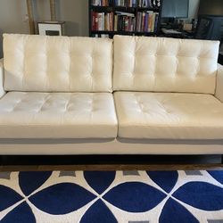 7 Ft White Faux Leather Couch 