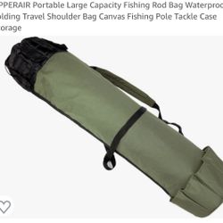 UPPERAIR Portable Large Capacity Fishing Rod Bag Waterproof Folding Travel Shoulder Bag Canvas Fishing Pole Tackle Case Storage