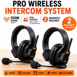 Pro Wireless Communication Headsets 1640ft Range - Film, Church, Events (2 Pack)