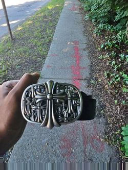 Chrome Hearts Classic Cemetery Cross Oval Buckle Leather Belt - Black