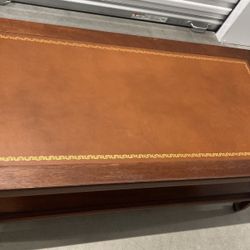 BEAUTY of a COFFEE TABLE w/ Fine Etching Gold Detail + GLASS TOP + Bottom Shelf 