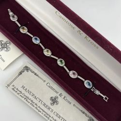 Camrose & Kross Tennis Style Bracelet w/ Multicolored Gemstones & Earring Set 