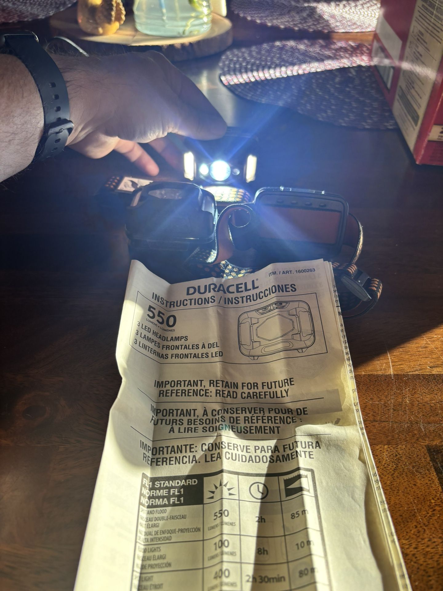 Set of three Duracell headlamps