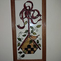 Bird & Birdhouse Painted Glass Suncatcher