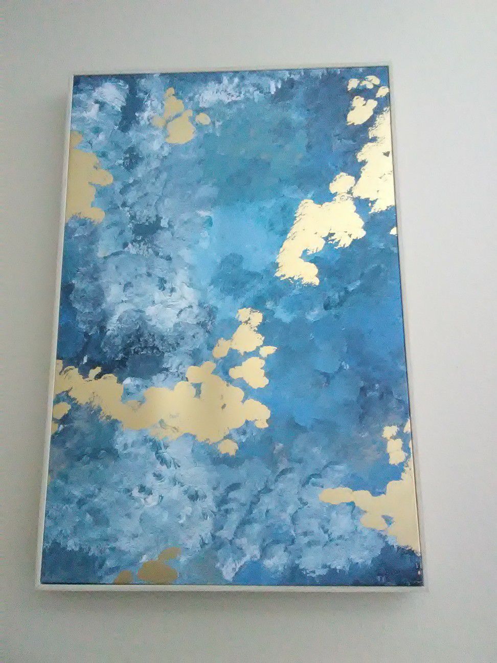 BLUE AND GOLD PRINT ON CANVAS