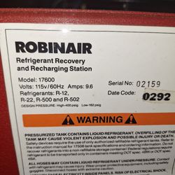 Robin Air Commercial Refrigerant Recovery Machine For Hvac Trade Or Auto Mechanics