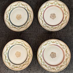 Set Of Four (2 Blue / 2 Pink) Bawo & Dotter Imperial Crown China Austria 7.5” Sandwich Plates