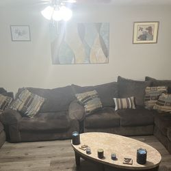 Sofa With Chaise & Chair (Chocolate Brown)