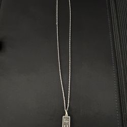 .925 Sterling Silver Chain “17” w/ Lucky Symbol Bar Pendant – Clean & Polished