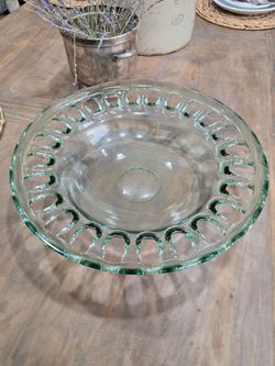 Vintage Green Open Lace Edge Glass Bowl