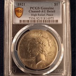 1921 Peace Dollar Cleaned AU