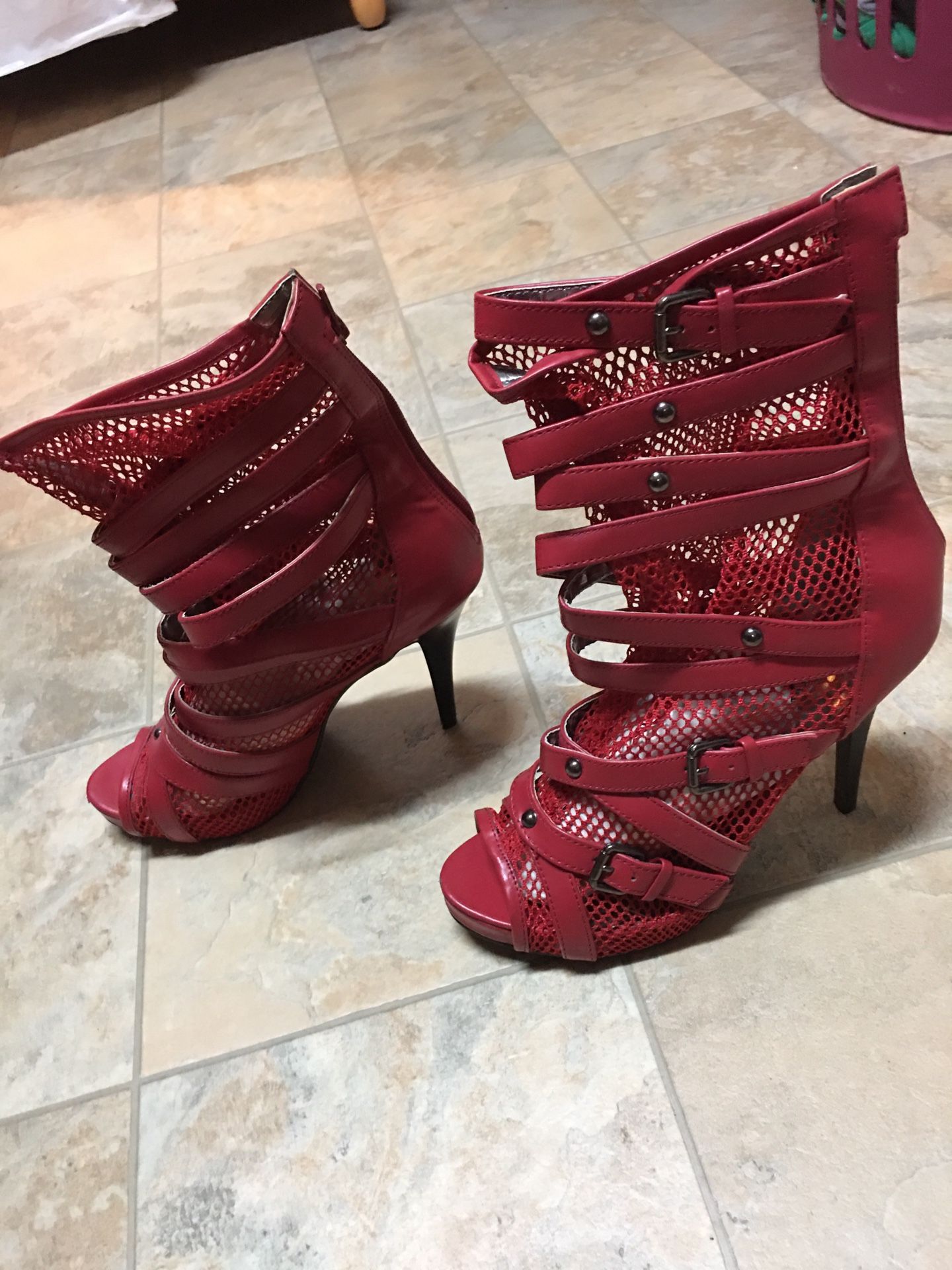 Red high heel boots