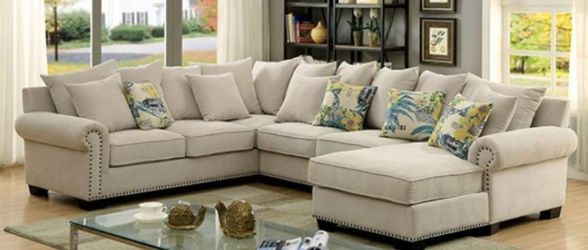 Brand New Beige Super Plush Sectional Sofa (Pillows Included)