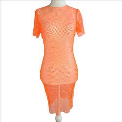 NWT Windsor Bikini Cover Up Orange sheer iridescent rhinestone embellishments S