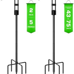 SVOPY 76 Inch Bird Feeder Pole with 5 Prongs Base, 2Pack Double Shepherds Hook for Bird Feeder, Adjustable Heavy Duty Bird Feeder Hangers for Outside 