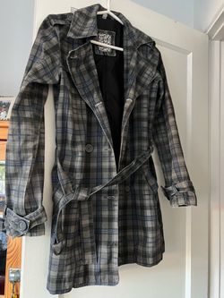 Vintage Hurley Plaid Cotton Trench Coat Jacket Size S