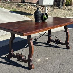 Solid Wood Heavy-Duty Dining Table with Iron Base