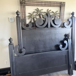 Black Wooden Headboard And Bedframe