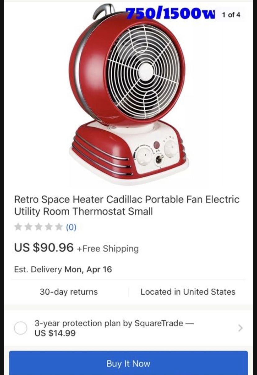 RETRO FAN HEATER WITH TWO HEAT SETTINGS ADJUSTABLE THERMOSTAT 90 DEGREE OSCILLATION