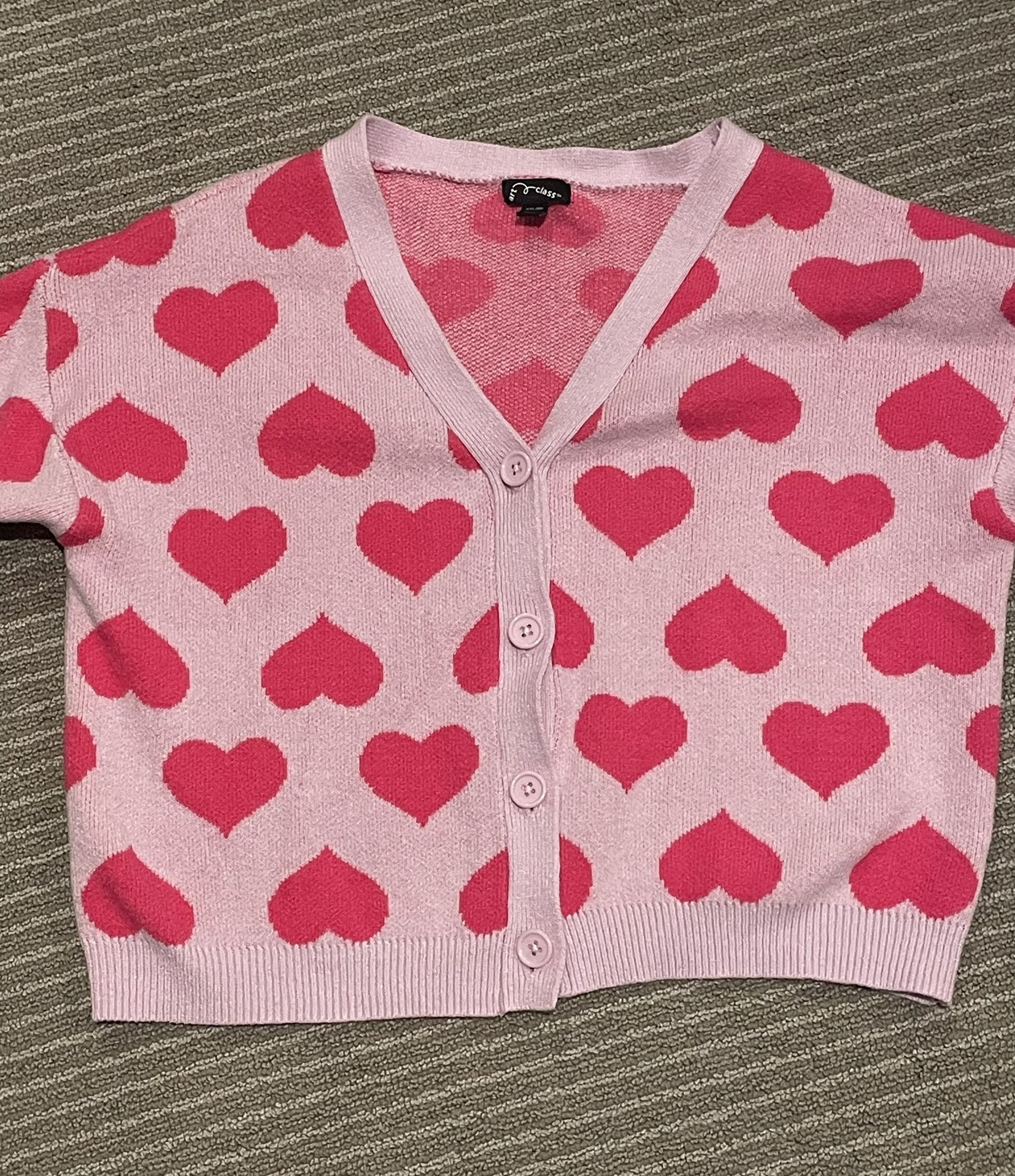 Girl’s Art Class 4 Button Pink Hearts Cardigan Size XXL (18)