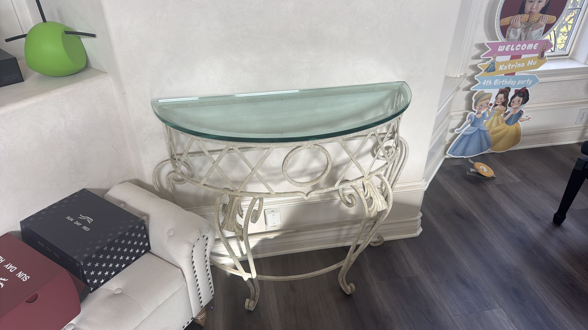 glass top console table