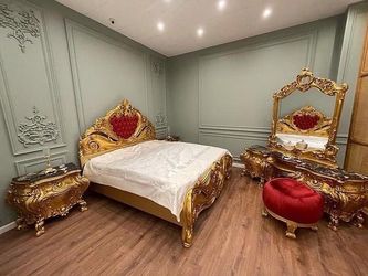Beautiful Gold Carving Bed Room Set