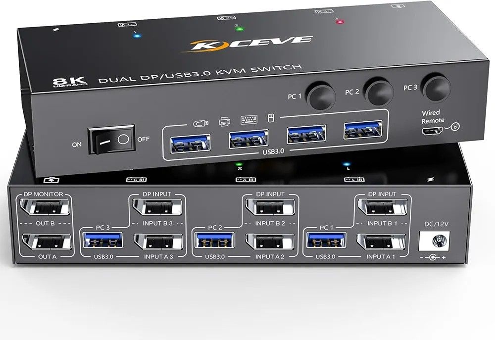Dual Monitor KVM Switch Displayport with 4 USB 3.0 Ports Displayport multiple computers docking