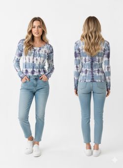 Lucky Brand Blue And Purple Tie-Dye Long Sleeve Top