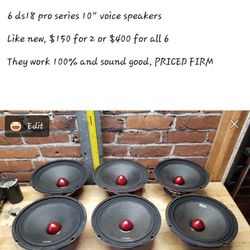6 Like New 10" Ds18 Pro Voice Speakers