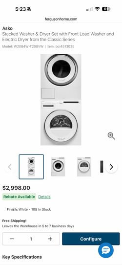 ASKO Stackable Washer & Dryer $600 OBO