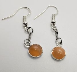 Natural Peach Moonstone Dangle Earrings