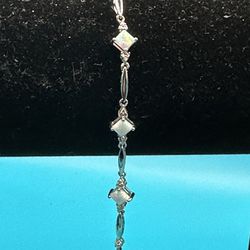 New Opal & Diamond  Sterling Silver 6 3/4” Long Weighs 4.35 Grams Opals Are Diamond Shaped Lovely 