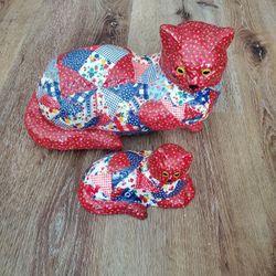 Vintage Glazed Ceramic Fabric Paper Mache Cat Figurine Statue HEAVY