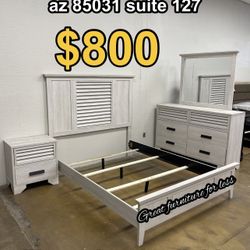 4 PCs Queen Size Bedroom Set Include Bed Frame Dresser Mirror And 1 Nightstand Brand New